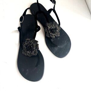 giuseppe zanotti T Strap  Rhinestone Floral Flats 6